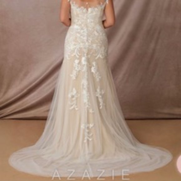 Azazie Eudora Wedding Dress Diamond White/Champagne Size WD18 - Picture 3 of 14